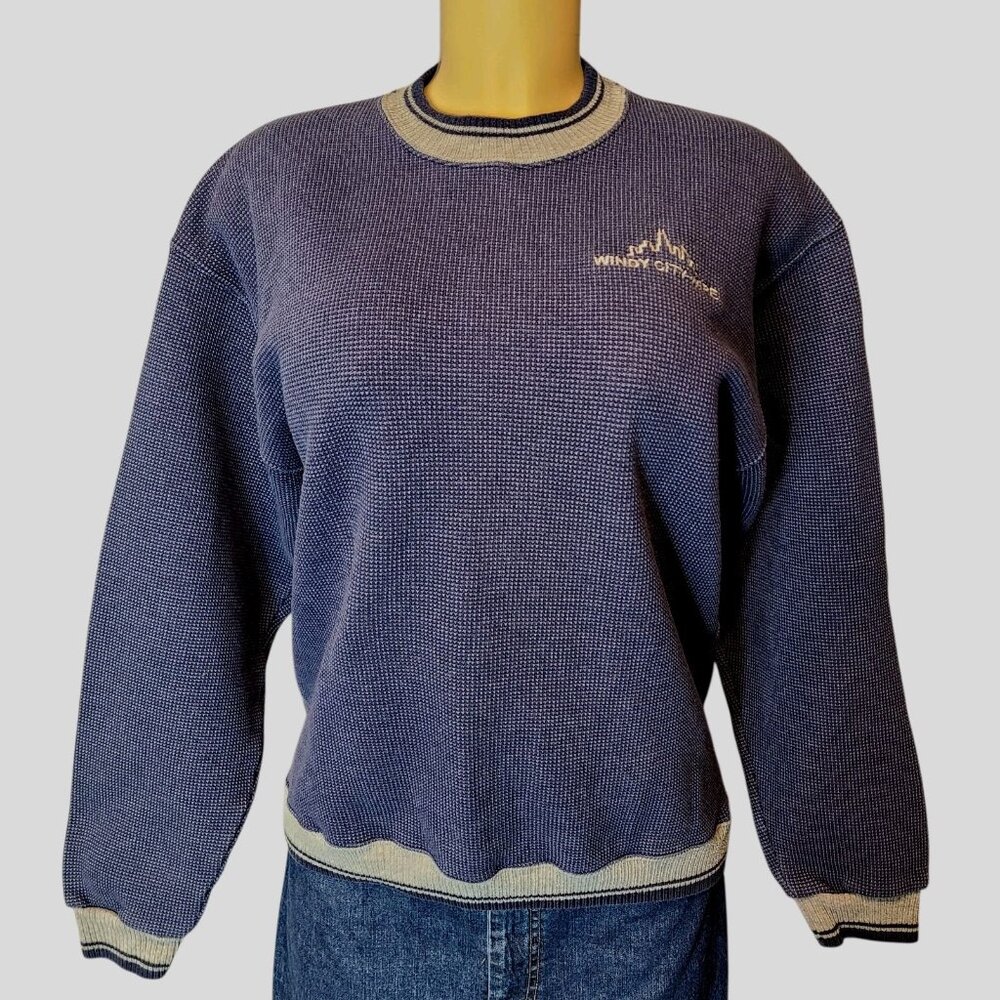 Vintage Chicago Sweater Womens‎ Medium Windy City Wire 90s Blue Textured